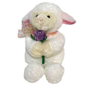 Gund Heads & Tales Plush Lamb Holding Purple Flower 12" White Easter Spring